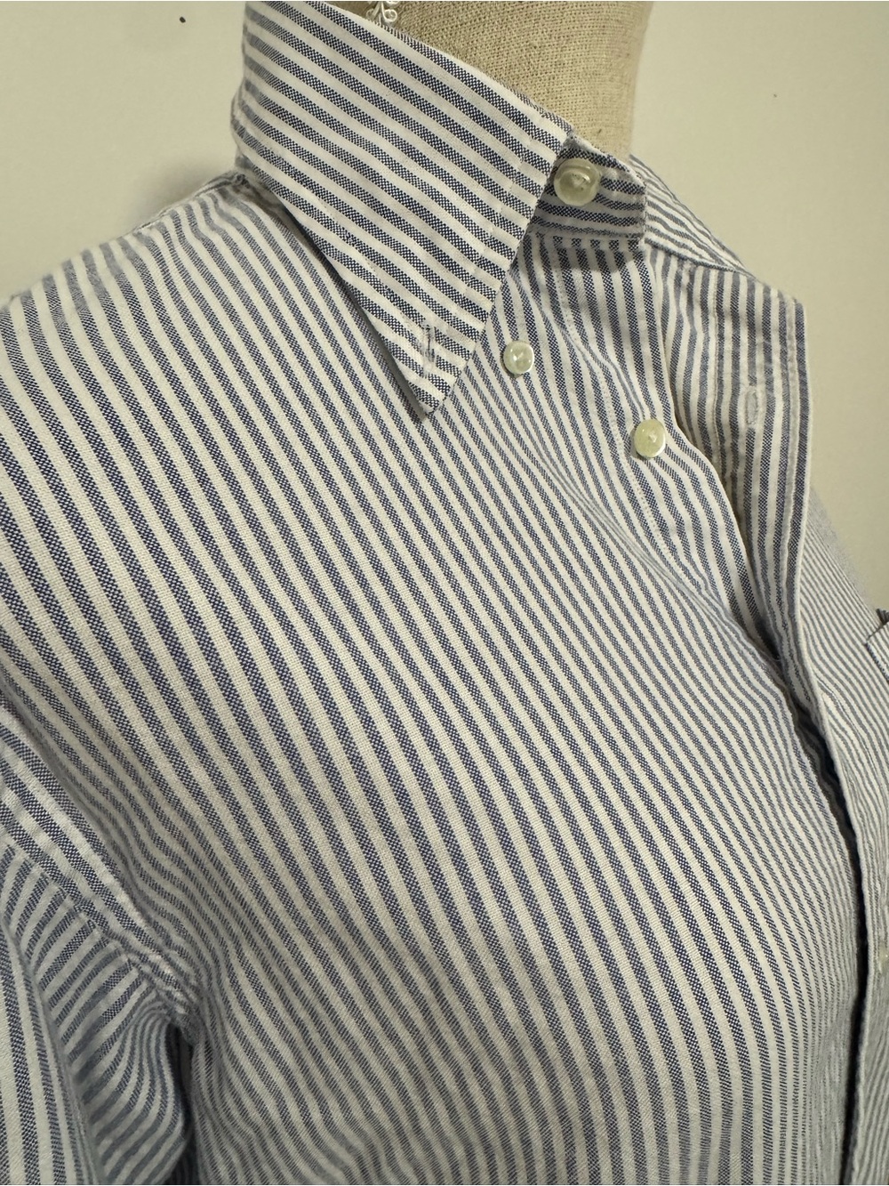 Lands' End 100% Cotton Blue White Pinstripe Button-Down Oxford Shirt Size 14.5 - Picture 11 of 14